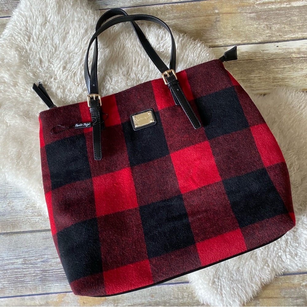 Charlie Paige Red and Black Plaid Tote Bag